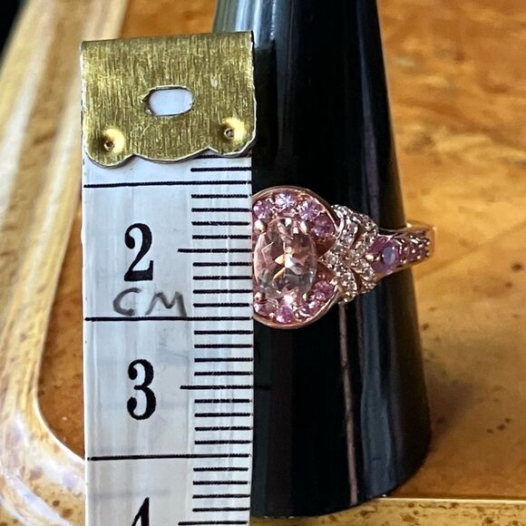 Natural Morganite Pink Sapphire Sterling Silver Ring Size 10 - Picture 7 of 9